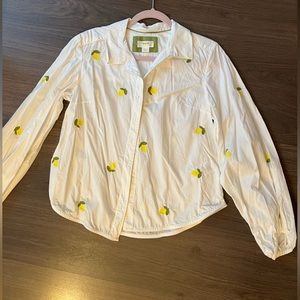 Anthropologie white blouse with lemons. Maeve by Anthropologie. Size S